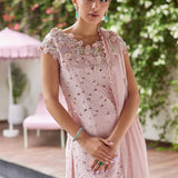 Farah Talib Aziz | Designer Picks 24 | KARINA BLUSH SCHIFFLI RAW SILK SHIRT WITH PRE-DRAPED DUPATTA
