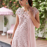 Farah Talib Aziz | Designer Picks 24 | KARINA BLUSH SCHIFFLI RAW SILK SHIRT WITH PRE-DRAPED DUPATTA