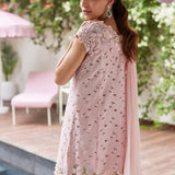 Farah Talib Aziz | Designer Picks 24 | KARINA BLUSH SCHIFFLI RAW SILK SHIRT WITH PRE-DRAPED DUPATTA