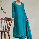 Farah Talib Aziz | Designer Picks 24 | PERSIAN GREEN EMBROIDERED AND EMBELLISHED RAW SILK SHIRT WITH DUPATTA