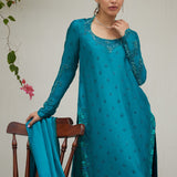 Farah Talib Aziz | Designer Picks 24 | PERSIAN GREEN EMBROIDERED AND EMBELLISHED RAW SILK SHIRT WITH DUPATTA