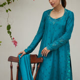 Farah Talib Aziz | Designer Picks 24 | PERSIAN GREEN EMBROIDERED AND EMBELLISHED RAW SILK SHIRT WITH DUPATTA