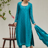 Farah Talib Aziz | Designer Picks 24 | PERSIAN GREEN EMBROIDERED AND EMBELLISHED RAW SILK SHIRT WITH DUPATTA