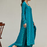Farah Talib Aziz | Designer Picks 24 | PERSIAN GREEN EMBROIDERED AND EMBELLISHED RAW SILK SHIRT WITH DUPATTA