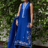 Farah Talib Aziz | Designer Picks 24 | INGA INK BLUE EMBROIDERED RAW SILK SHIRT AND DUPATTA