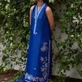 Farah Talib Aziz | Designer Picks 24 | INGA INK BLUE EMBROIDERED RAW SILK SHIRT AND DUPATTA