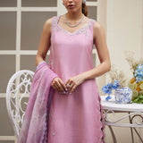 Farah Talib Aziz | Designer Picks 24 | NINEL LILAC EMBELLISHED RAW SILK SHIRT WITH PRINTED ORGANZA DUPATTA