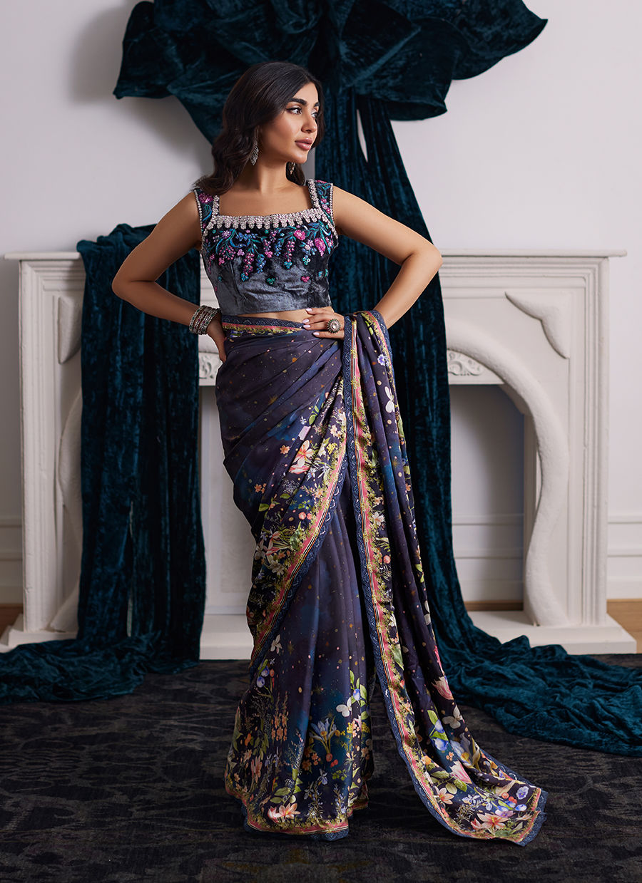 Farah Talib Aziz | Velvets The After Party | ALIXIA CHARMEUSE SAREE WITH VELVET BLOUSE