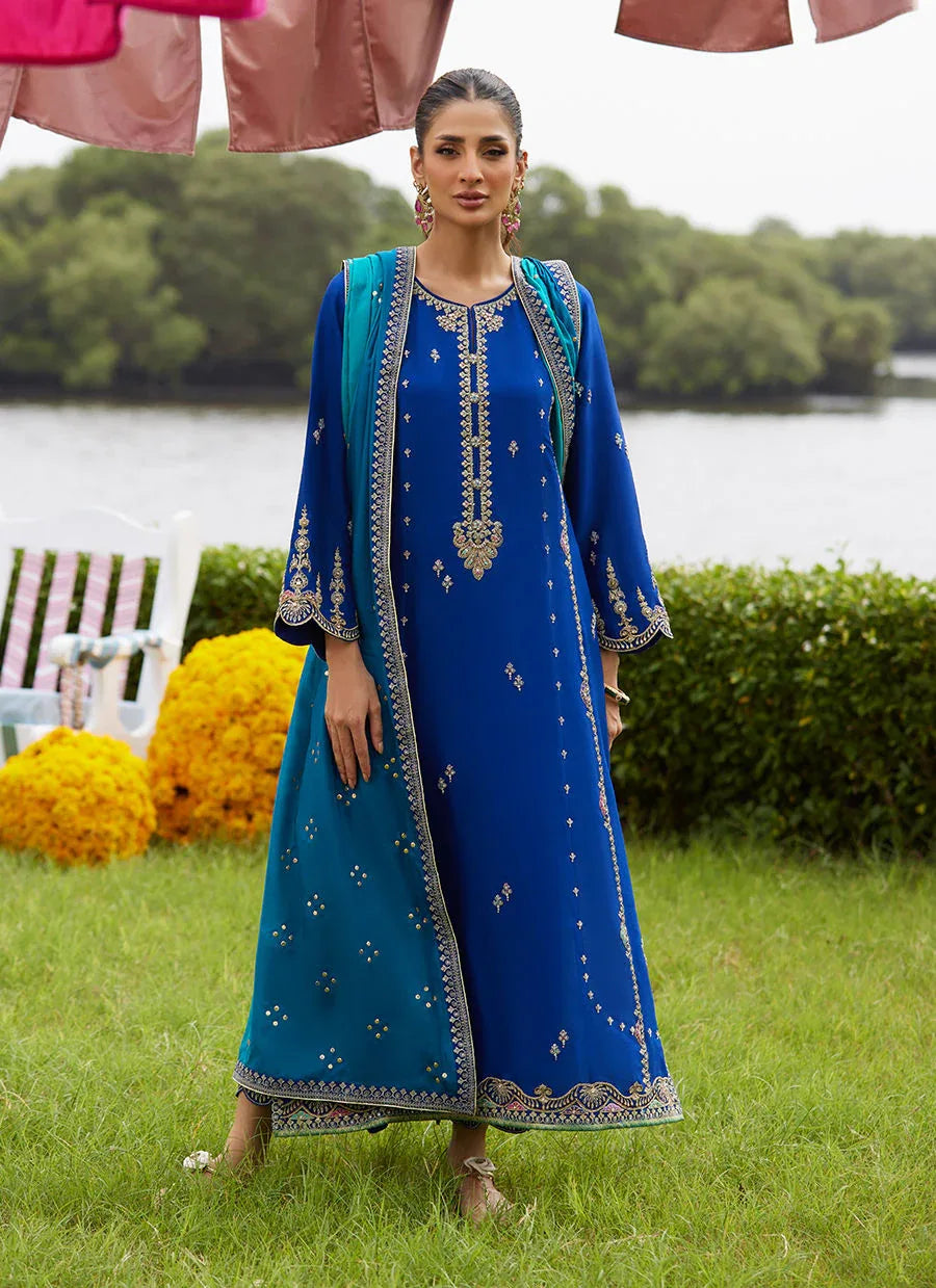 Farah Talib Aziz | Mayna Festive Luxe Pret | Opal Blue Shirt And Dupatta - Rang-e-Khaas