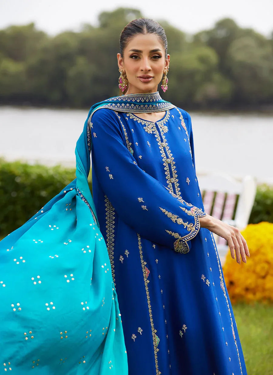 Farah Talib Aziz | Mayna Festive Luxe Pret | Opal Blue Shirt And Dupatta - Rang-e-Khaas