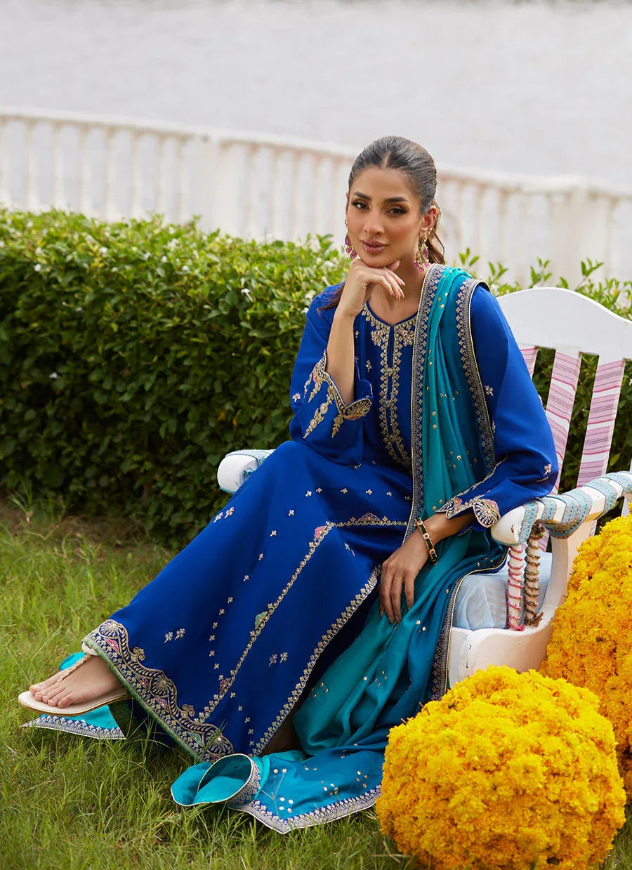 Farah Talib Aziz | Mayna Festive Luxe Pret | Opal Blue Shirt And Dupatta - Rang-e-Khaas