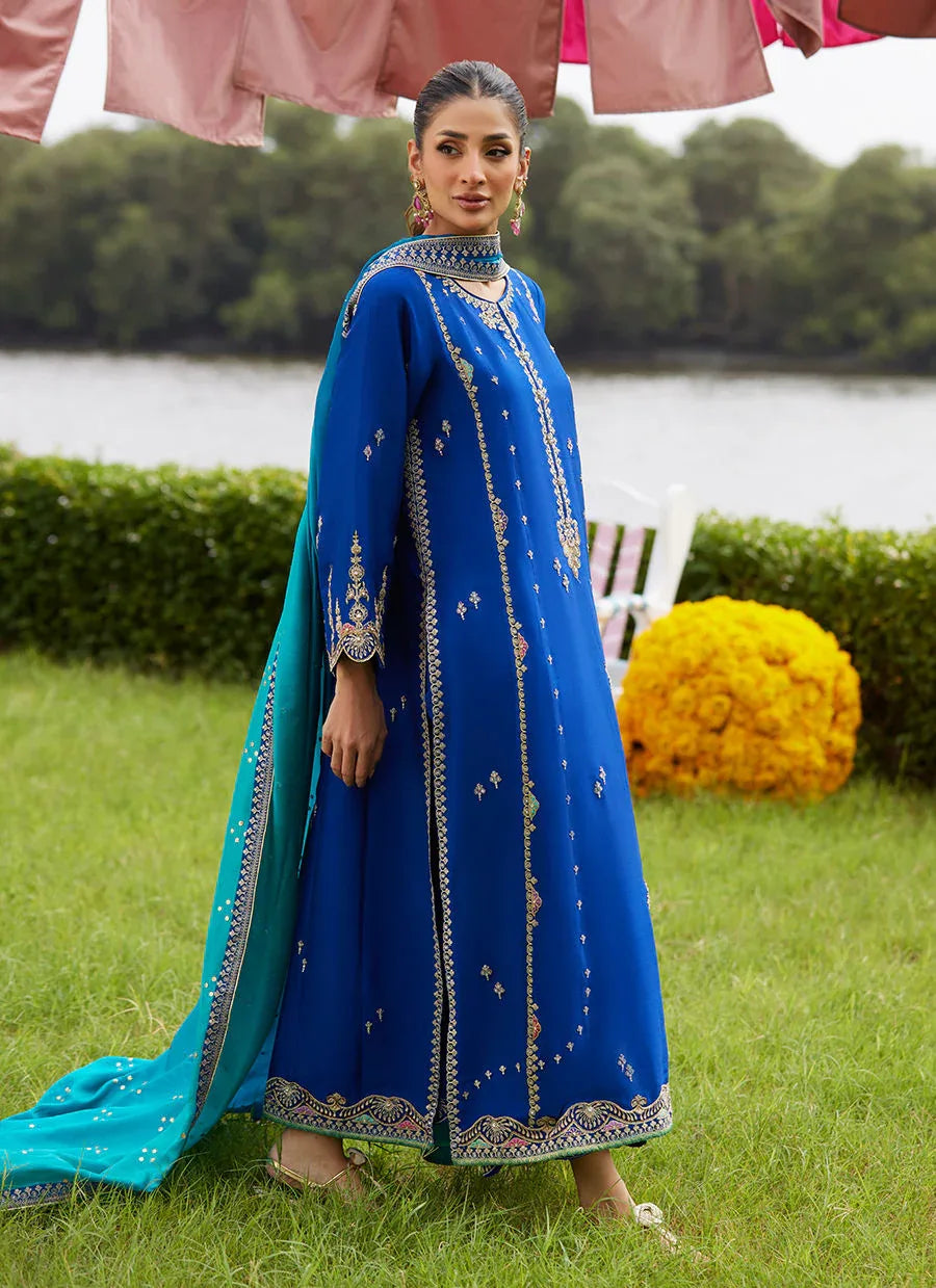 Farah Talib Aziz | Mayna Festive Luxe Pret | Opal Blue Shirt And Dupatta - Rang-e-Khaas