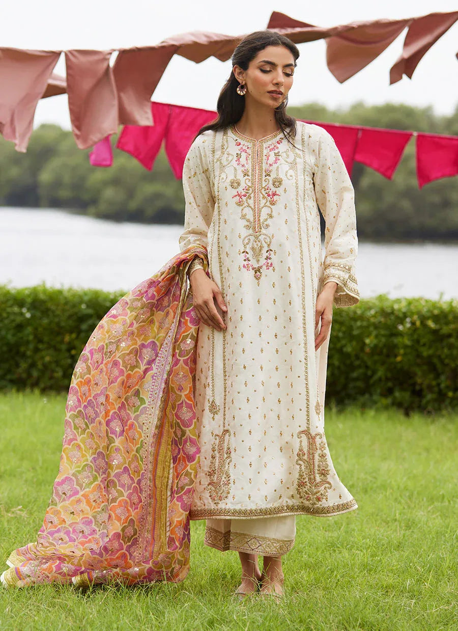Farah Talib Aziz | Mayna Festive Luxe Pret | Ember Ivory Kurta And Dupatta - Rang-e-Khaas
