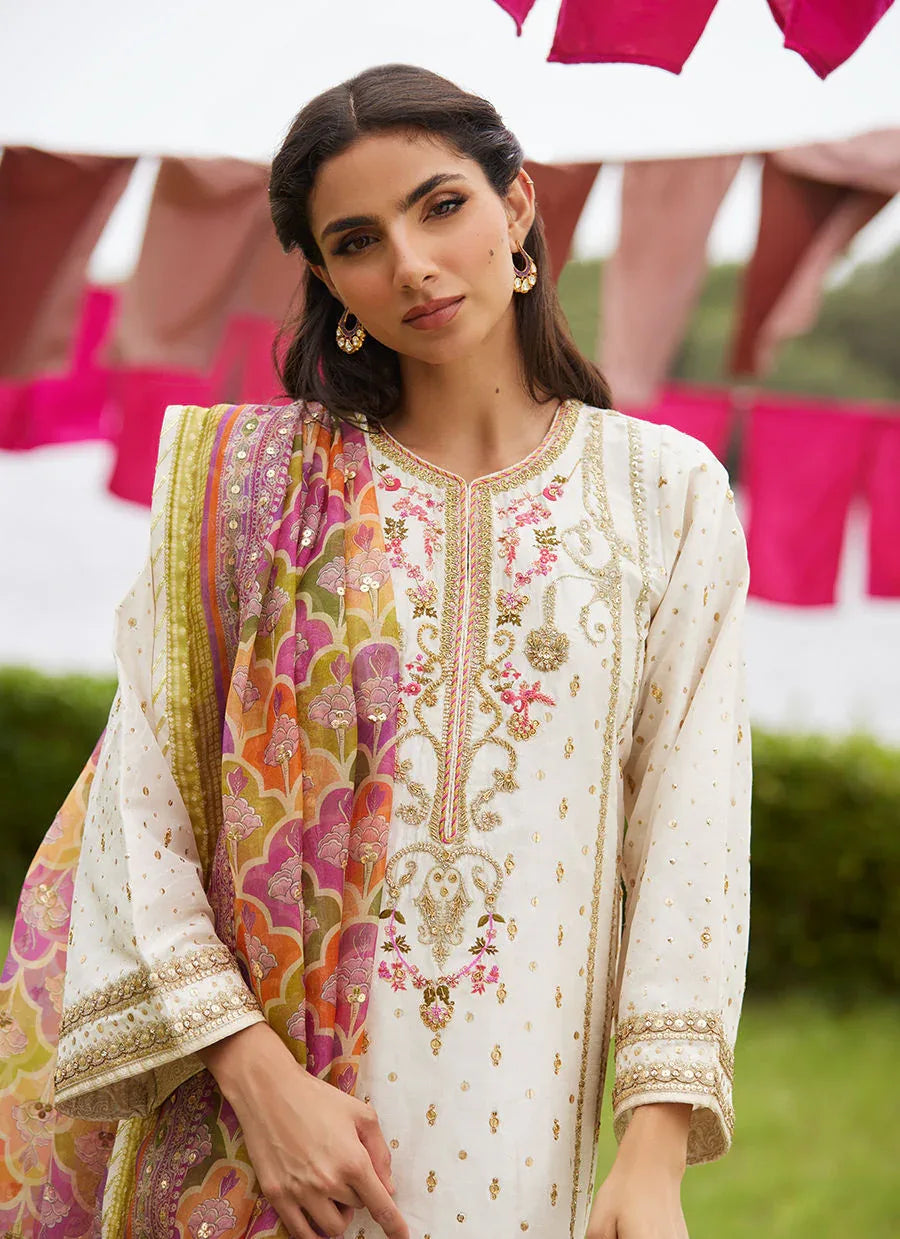 Farah Talib Aziz | Mayna Festive Luxe Pret | Ember Ivory Kurta And Dupatta - Rang-e-Khaas