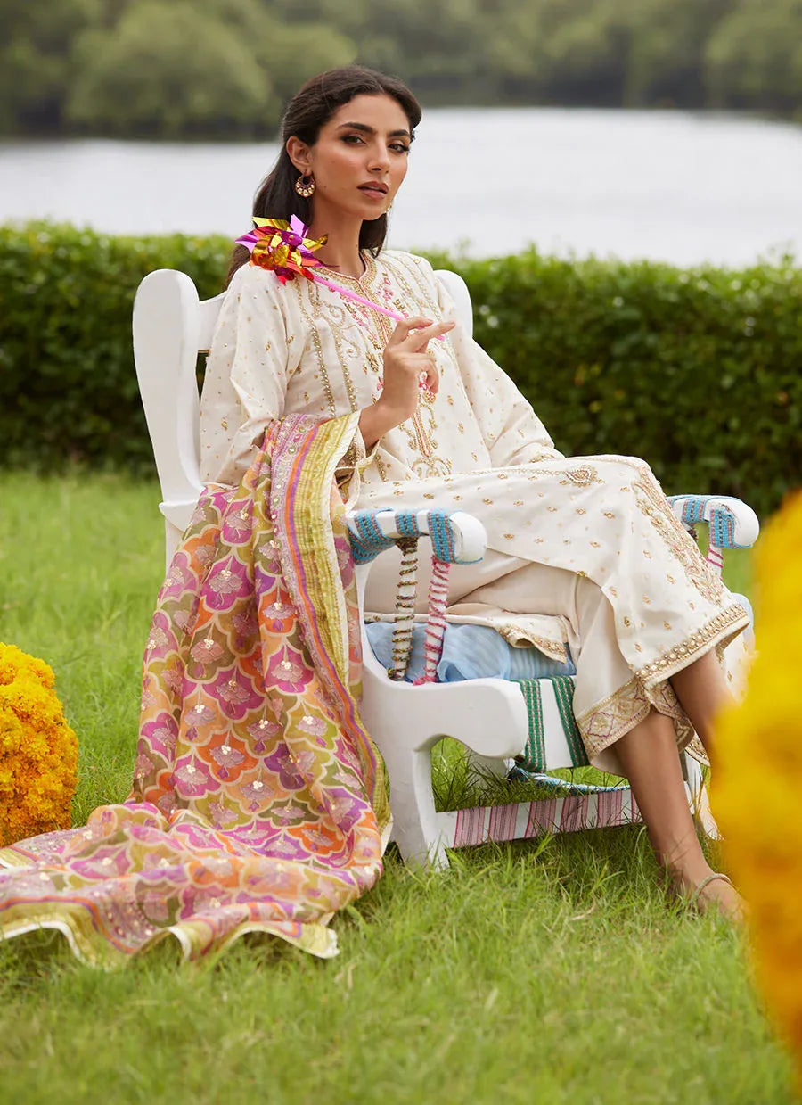 Farah Talib Aziz | Mayna Festive Luxe Pret | Ember Ivory Kurta And Dupatta - Rang-e-Khaas
