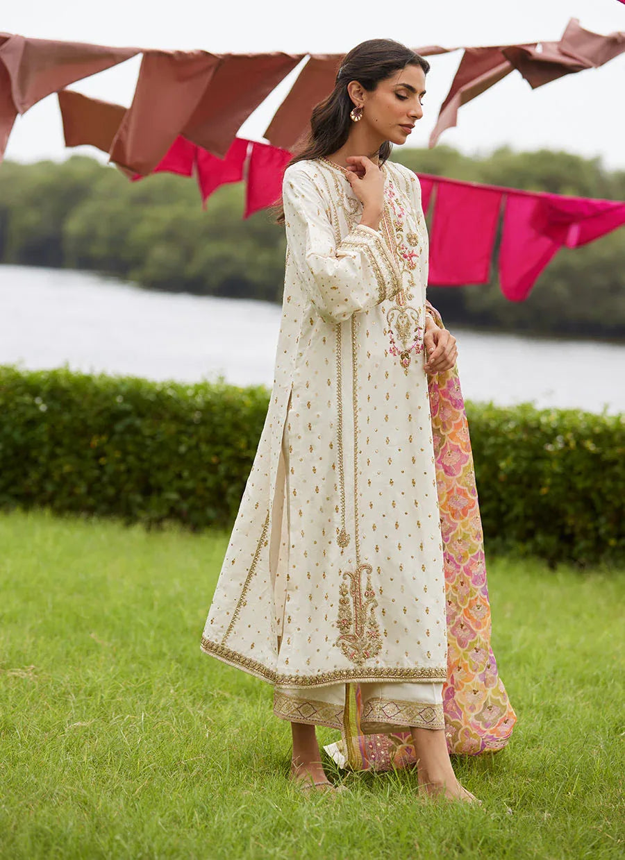 Farah Talib Aziz | Mayna Festive Luxe Pret | Ember Ivory Kurta And Dupatta - Rang-e-Khaas