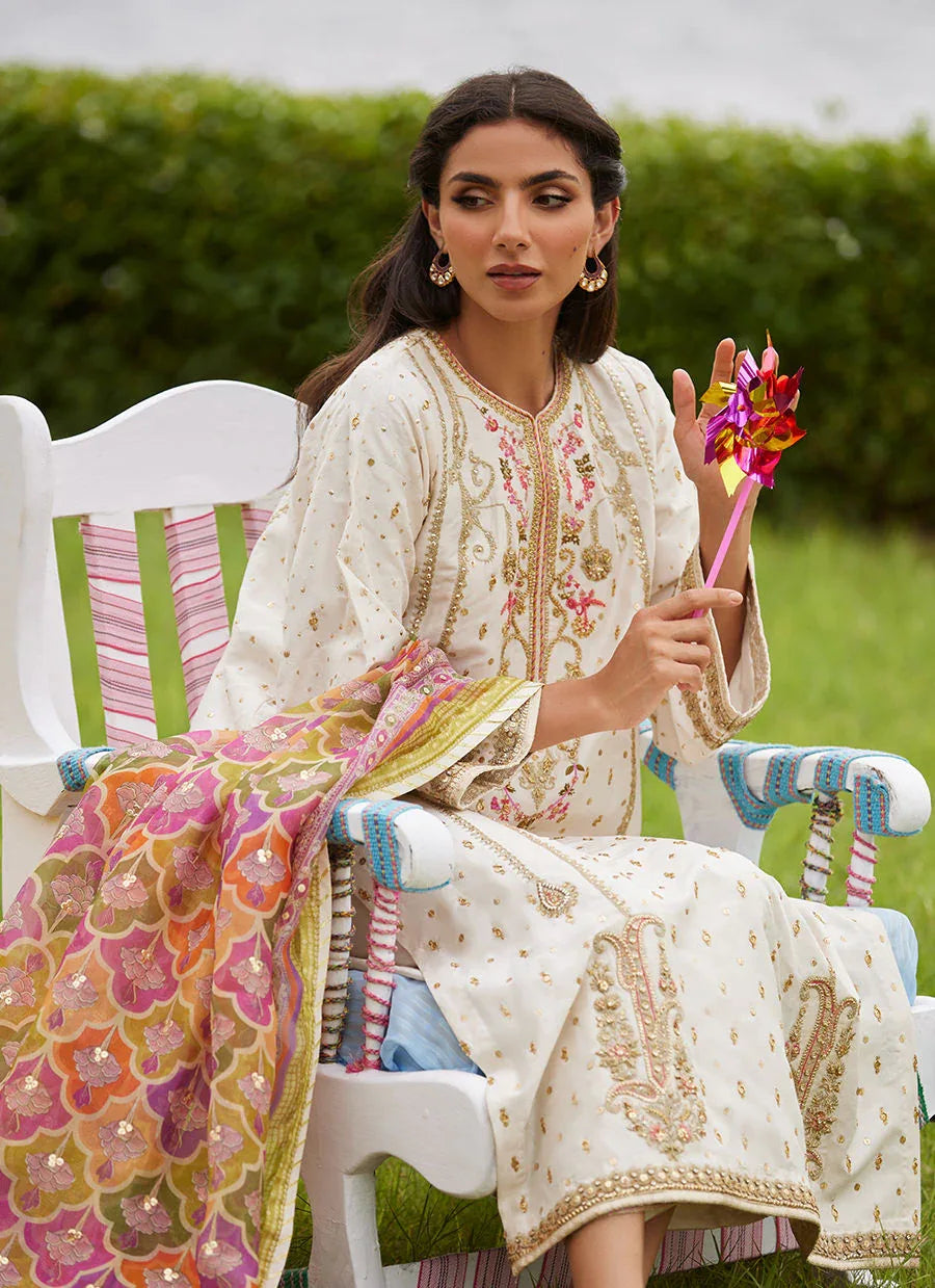 Farah Talib Aziz | Mayna Festive Luxe Pret | Ember Ivory Kurta And Dupatta - Rang-e-Khaas