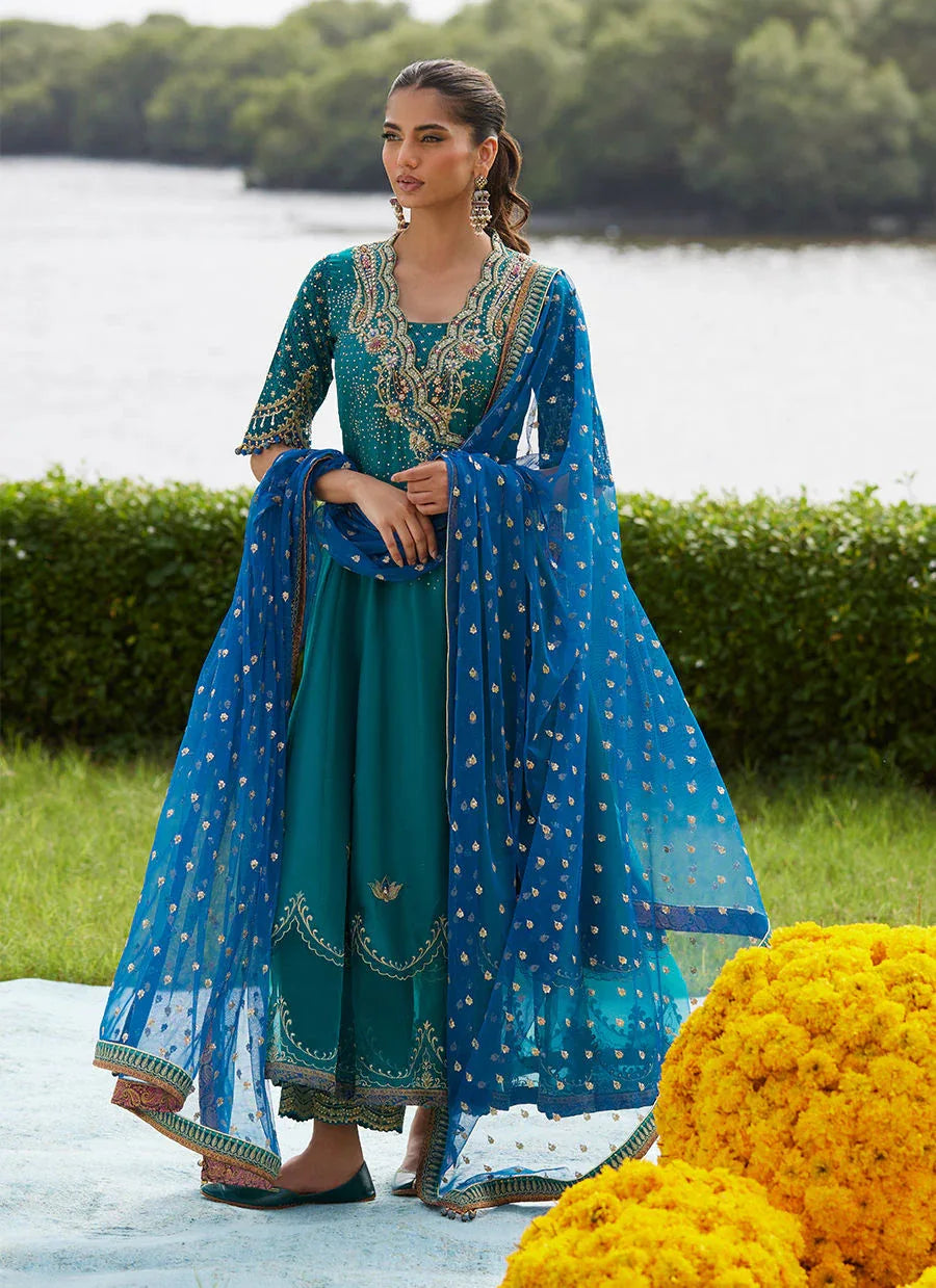 Farah Talib Aziz | Mayna Festive Luxe Pret | Empress Emerald Kalidaar And Dupatta - Rang-e-Khaas