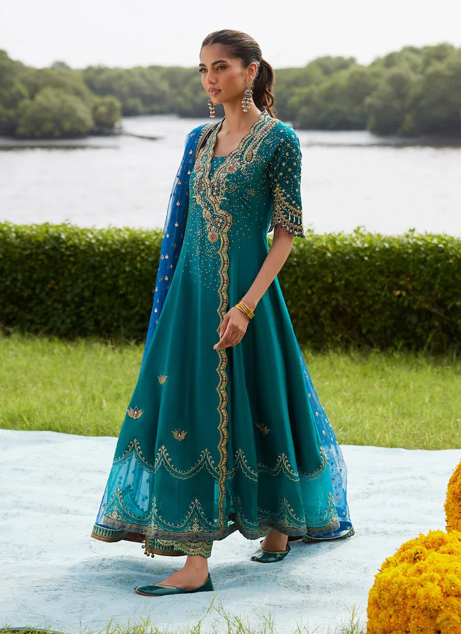 Farah Talib Aziz | Mayna Festive Luxe Pret | Empress Emerald Kalidaar And Dupatta - Rang-e-Khaas