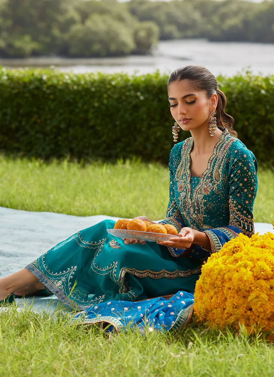 Farah Talib Aziz | Mayna Festive Luxe Pret | Empress Emerald Kalidaar And Dupatta - Rang-e-Khaas