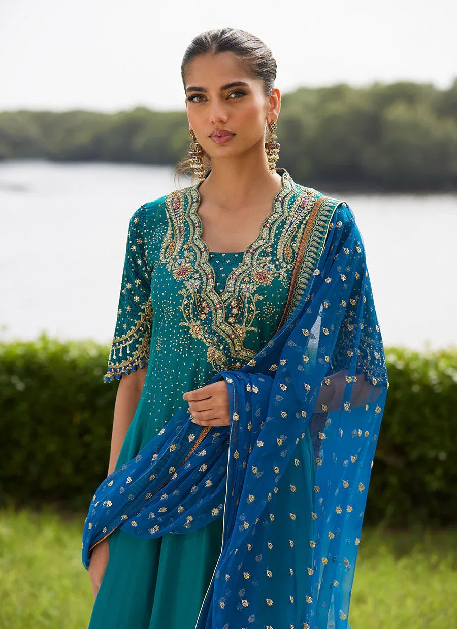 Farah Talib Aziz | Mayna Festive Luxe Pret | Empress Emerald Kalidaar And Dupatta - Rang-e-Khaas