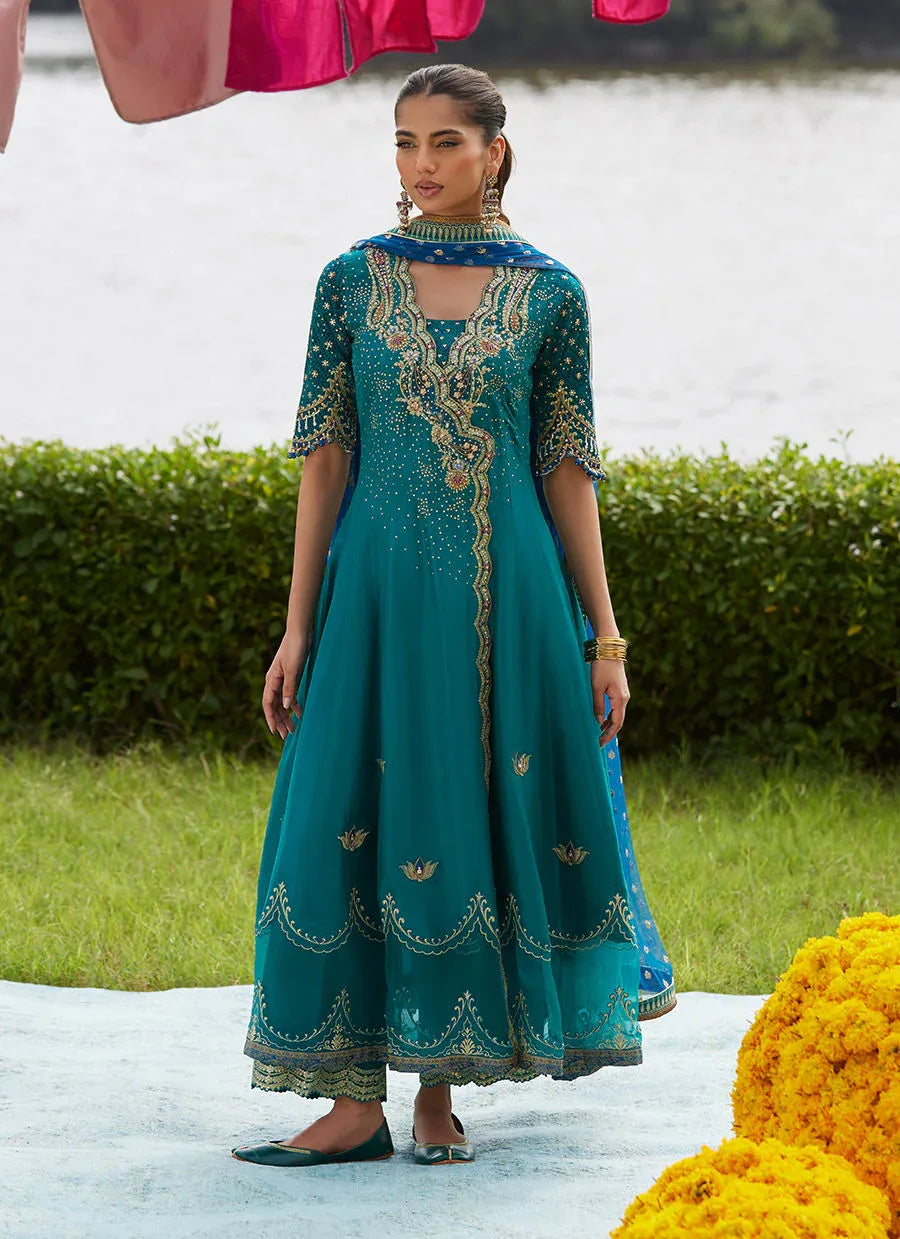 Farah Talib Aziz | Mayna Festive Luxe Pret | Empress Emerald Kalidaar And Dupatta - Rang-e-Khaas