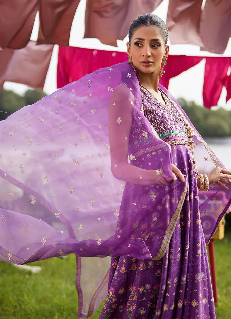 Farah Talib Aziz | Mayna Festive Luxe Pret | Aurora Aubergine Kalidaar And Dupatta - Rang-e-Khaas
