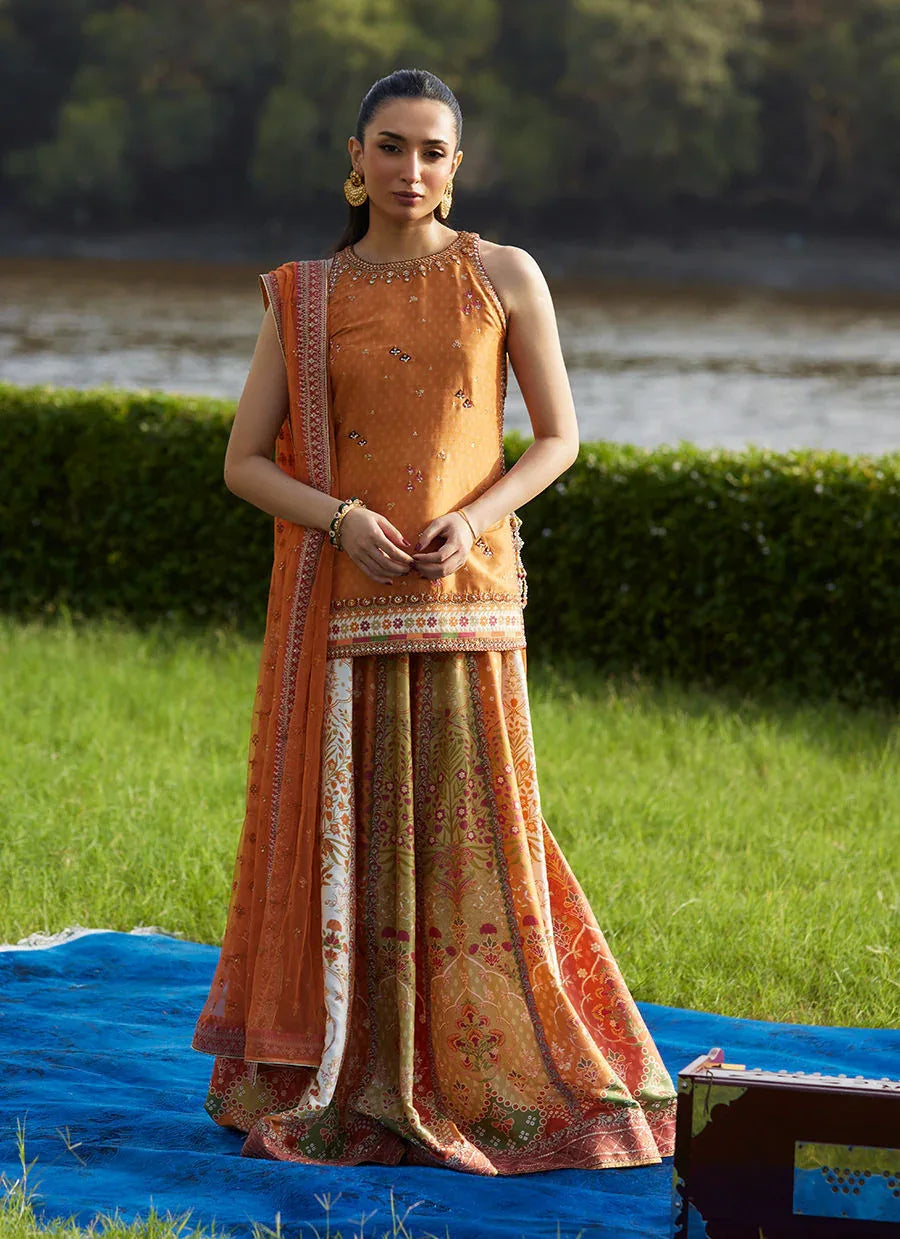 Farah Talib Aziz | Mayna Festive Luxe Pret | Sitar Saffron Shirt And Dupatta - Rang-e-Khaas