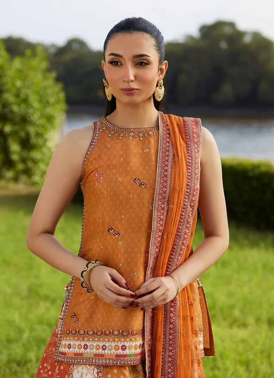 Farah Talib Aziz | Mayna Festive Luxe Pret | Sitar Saffron Shirt And Dupatta - Rang-e-Khaas