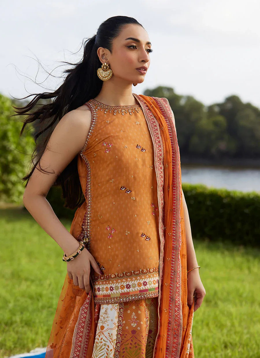Farah Talib Aziz | Mayna Festive Luxe Pret | Sitar Saffron Shirt And Dupatta - Rang-e-Khaas
