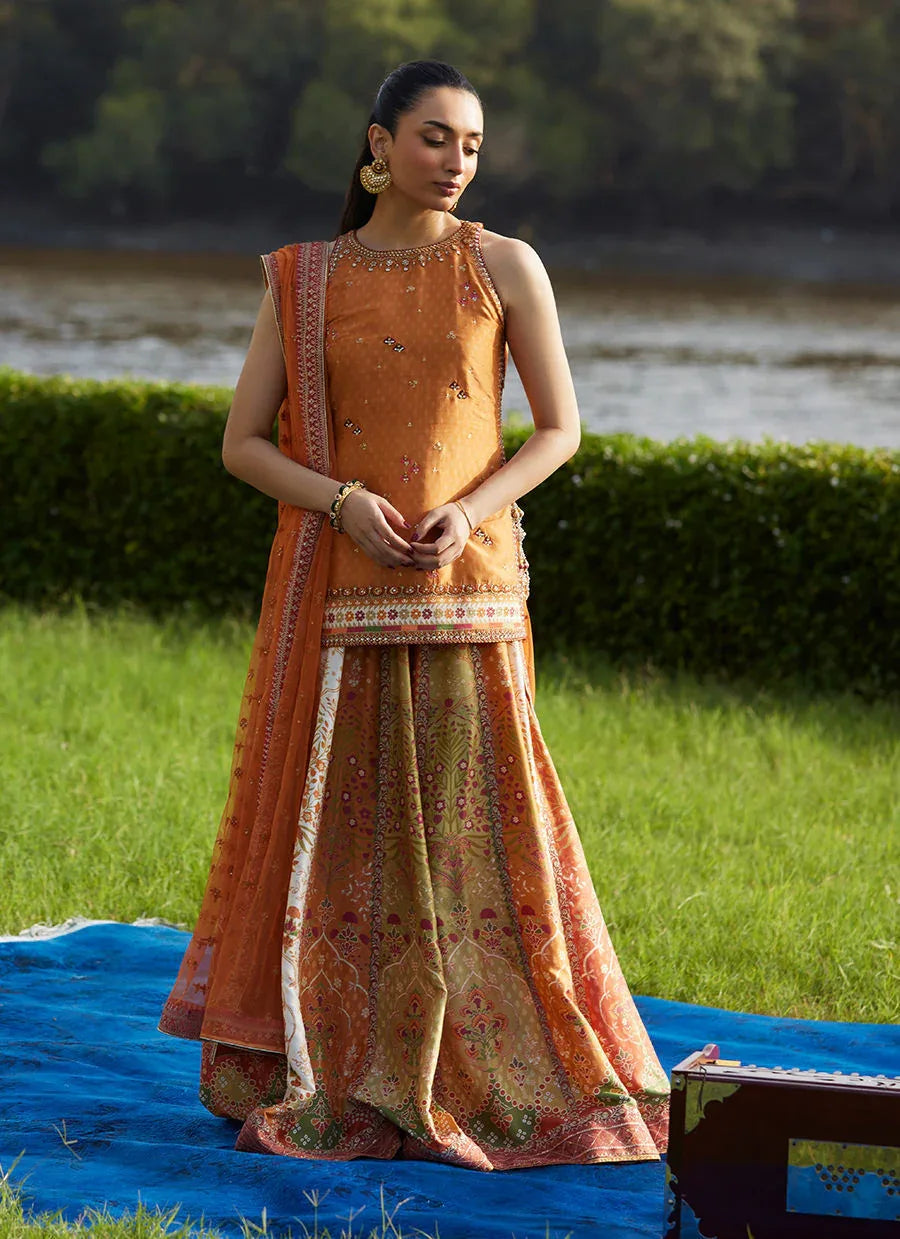 Farah Talib Aziz | Mayna Festive Luxe Pret | Sitar Saffron Shirt And Dupatta - Rang-e-Khaas