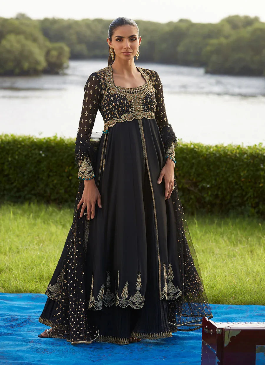 Farah Talib Aziz | Mayna Festive Luxe Pret | Mehzar Black Kalidaar And Dupatta - Rang-e-Khaas