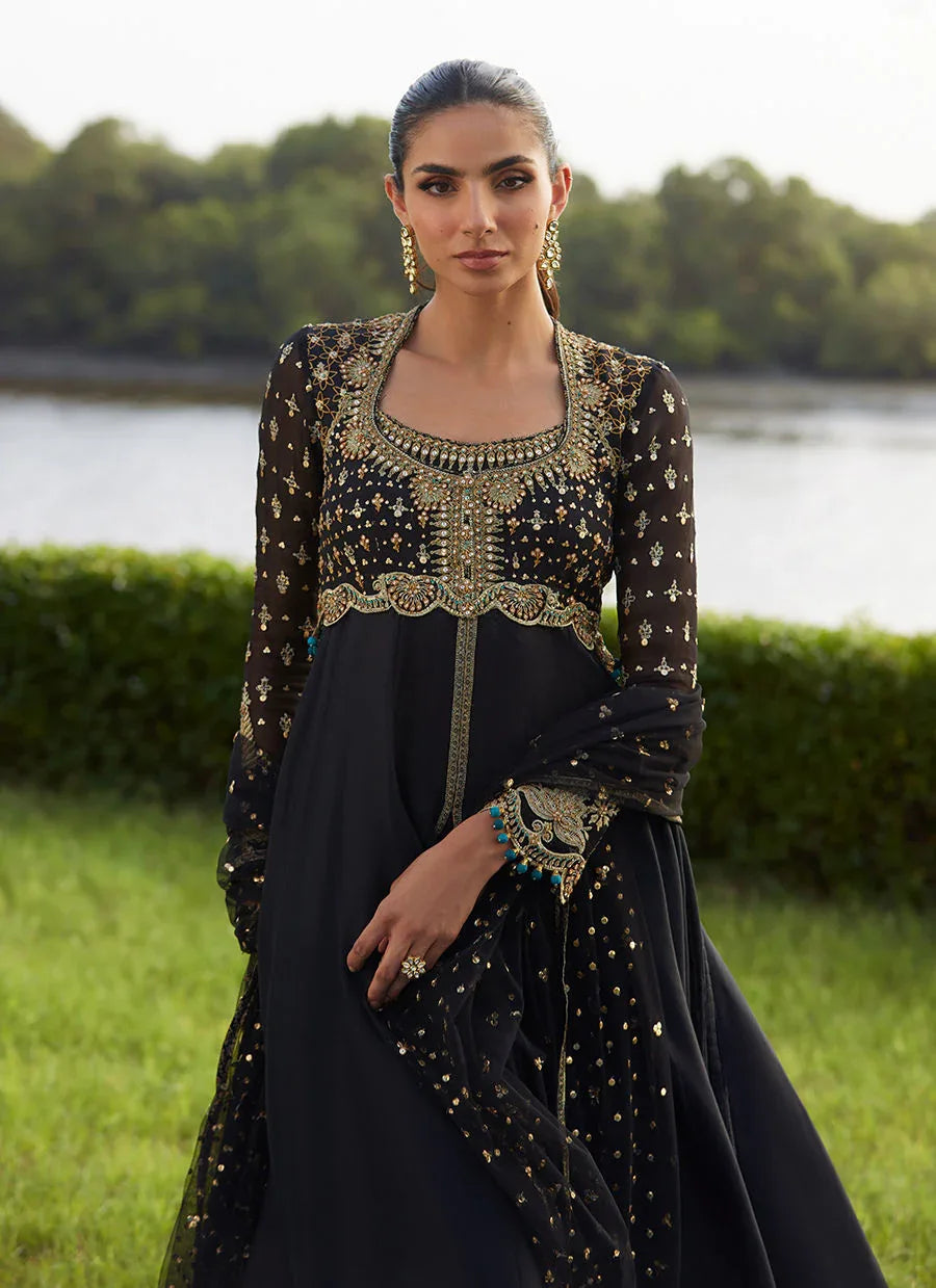 Farah Talib Aziz | Mayna Festive Luxe Pret | Mehzar Black Kalidaar And Dupatta - Rang-e-Khaas