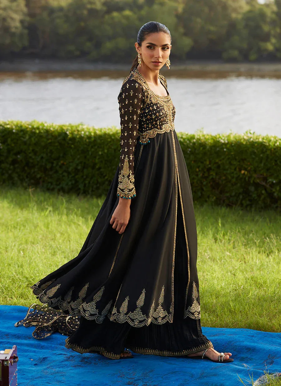 Farah Talib Aziz | Mayna Festive Luxe Pret | Mehzar Black Kalidaar And Dupatta - Rang-e-Khaas