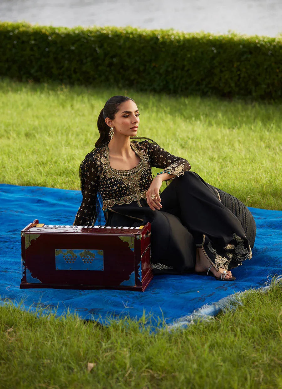 Farah Talib Aziz | Mayna Festive Luxe Pret | Mehzar Black Kalidaar And Dupatta - Rang-e-Khaas