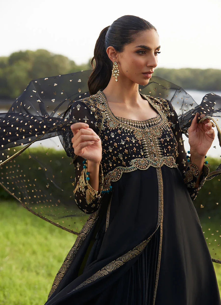 Farah Talib Aziz | Mayna Festive Luxe Pret | Mehzar Black Kalidaar And Dupatta - Rang-e-Khaas
