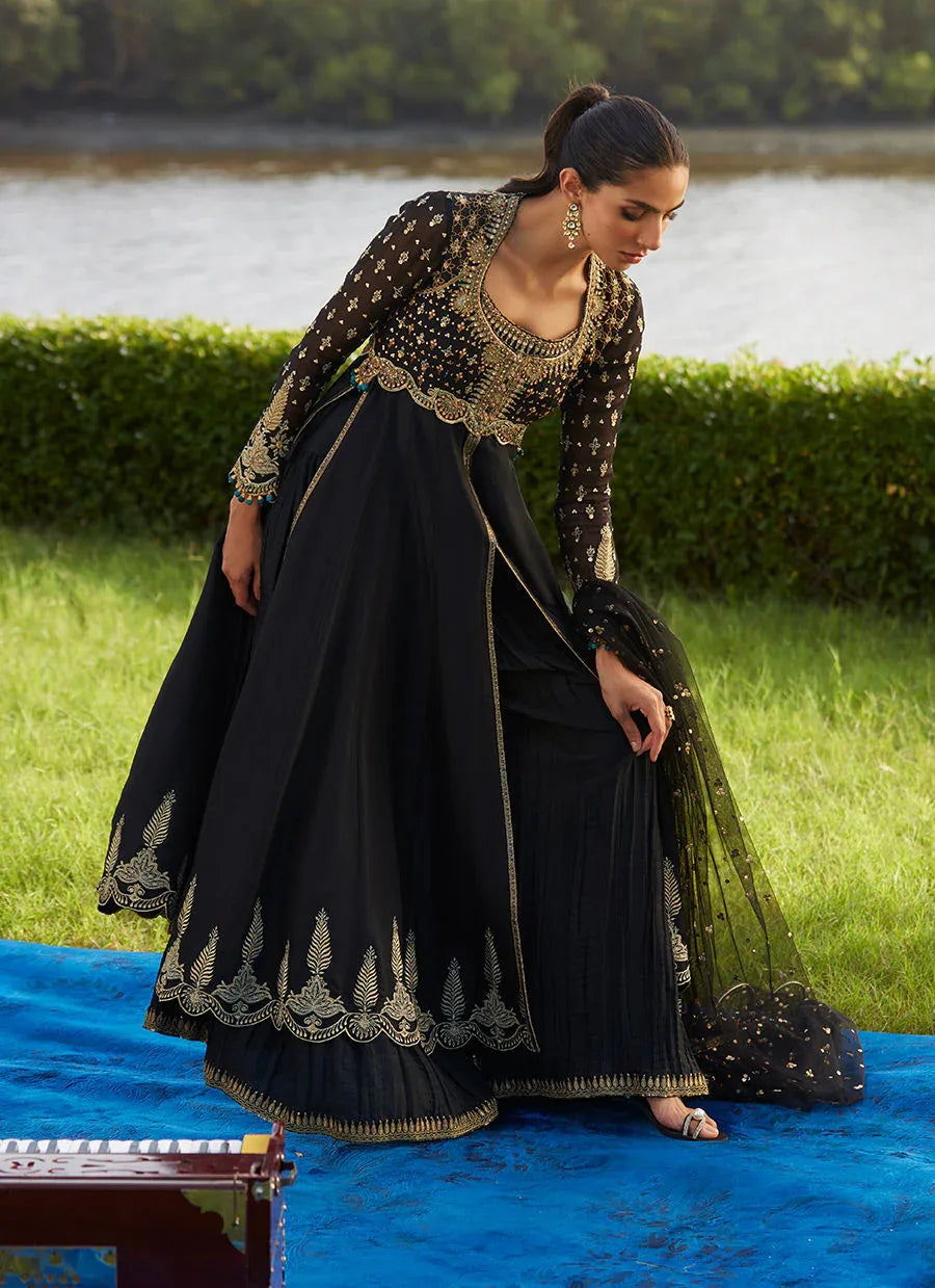Farah Talib Aziz | Mayna Festive Luxe Pret | Mehzar Black Kalidaar And Dupatta - Rang-e-Khaas