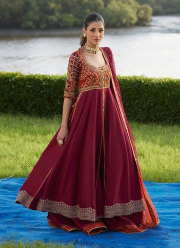 Farah Talib Aziz | Mayna Festive Luxe Pret | Anarq Crimson Kalidaar And Dupatta - Rang-e-Khaas