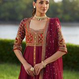 Farah Talib Aziz | Mayna Festive Luxe Pret | Anarq Crimson Kalidaar And Dupatta