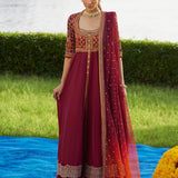 Farah Talib Aziz | Mayna Festive Luxe Pret | Anarq Crimson Kalidaar And Dupatta