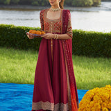 Farah Talib Aziz | Mayna Festive Luxe Pret | Anarq Crimson Kalidaar And Dupatta