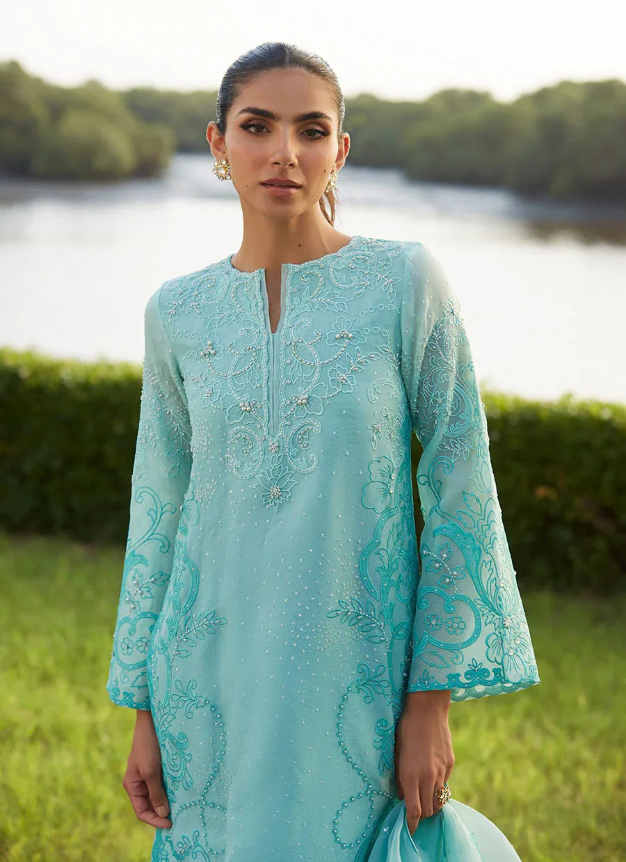 Farah Talib Aziz | Mayna Festive Luxe Pret | Wari Aqua Kurta And Dupatta - Rang-e-Khaas