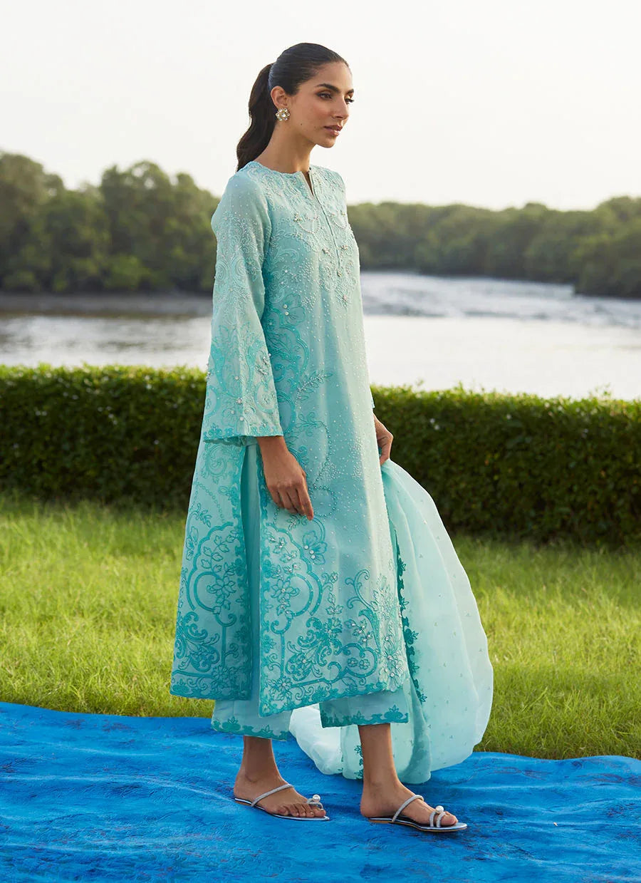Farah Talib Aziz | Mayna Festive Luxe Pret | Wari Aqua Kurta And Dupatta - Rang-e-Khaas