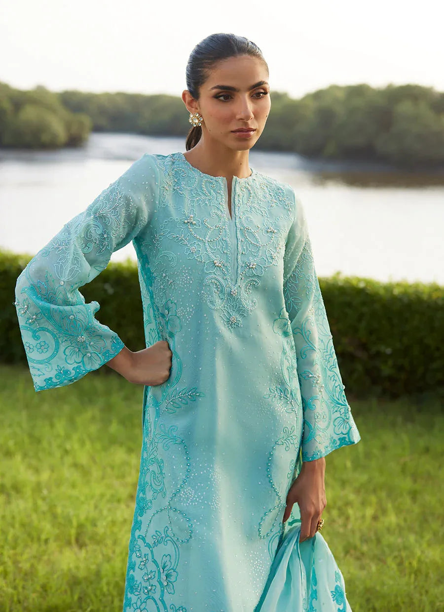 Farah Talib Aziz | Mayna Festive Luxe Pret | Wari Aqua Kurta And Dupatta - Rang-e-Khaas