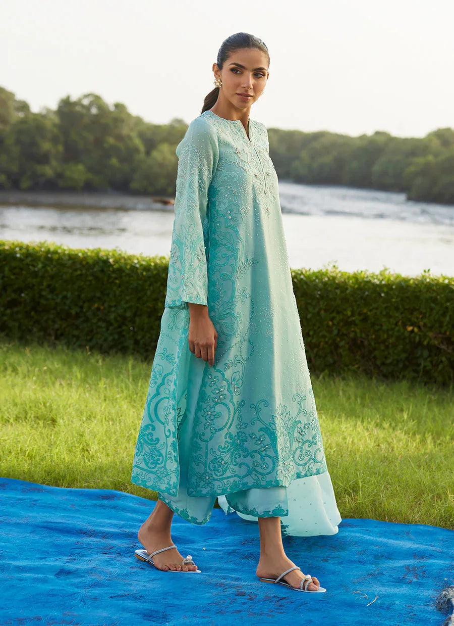 Farah Talib Aziz | Mayna Festive Luxe Pret | Wari Aqua Kurta And Dupatta - Rang-e-Khaas