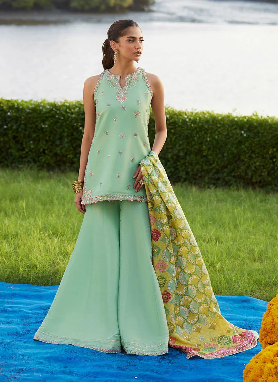 Farah Talib Aziz | Mayna Festive Luxe Pret | Cascade Mint Shirt And Dupatta - Rang-e-Khaas