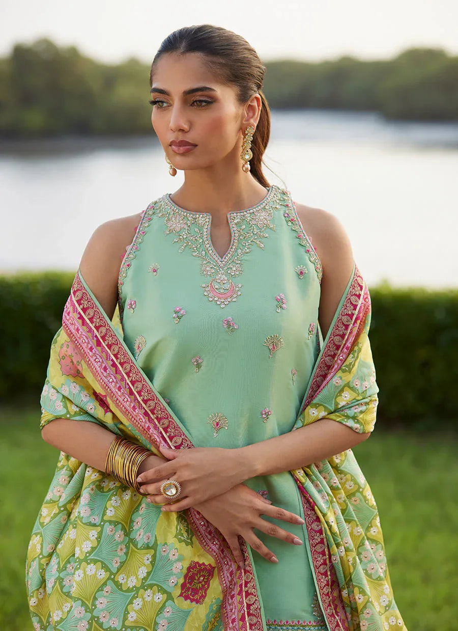 Farah Talib Aziz | Mayna Festive Luxe Pret | Cascade Mint Shirt And Dupatta - Rang-e-Khaas
