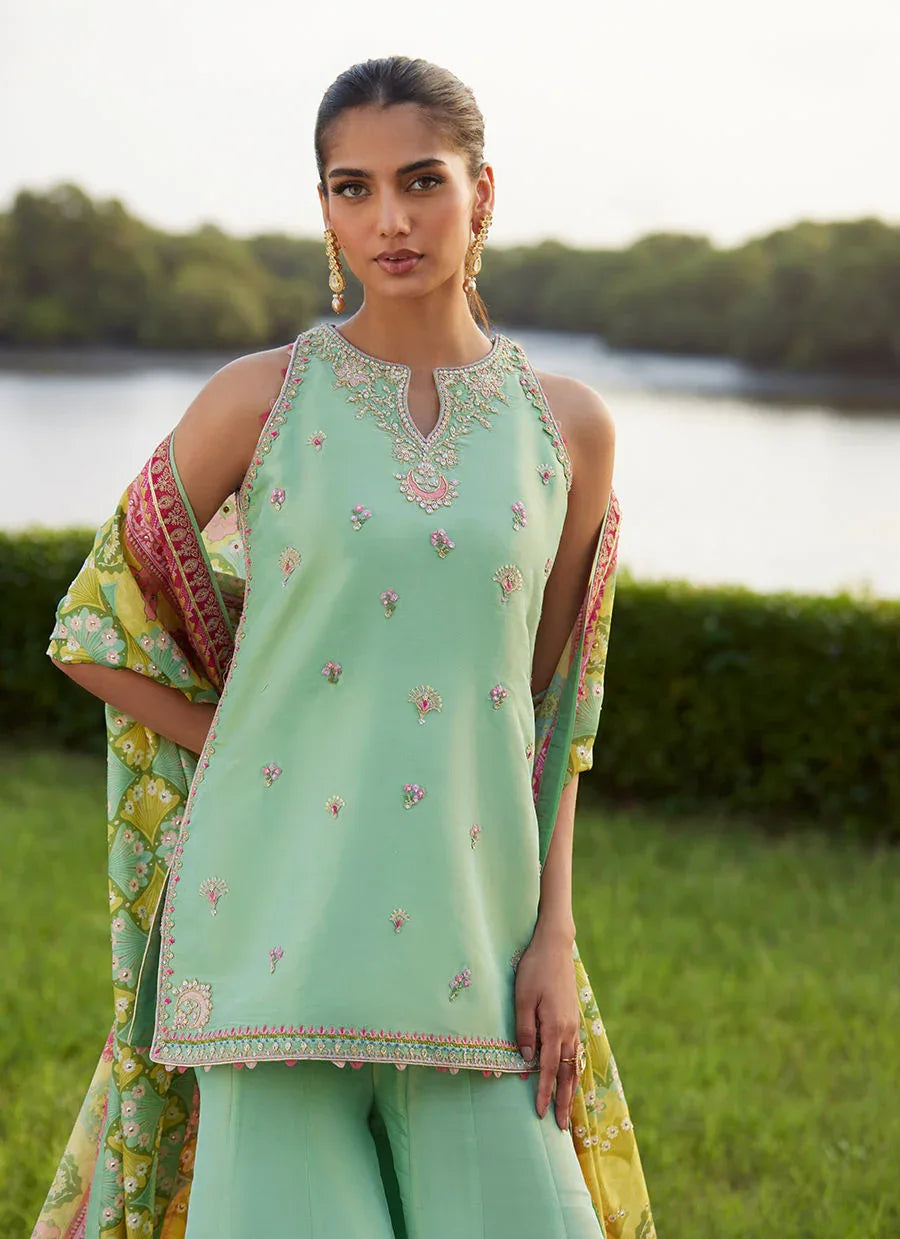 Farah Talib Aziz | Mayna Festive Luxe Pret | Cascade Mint Shirt And Dupatta - Rang-e-Khaas