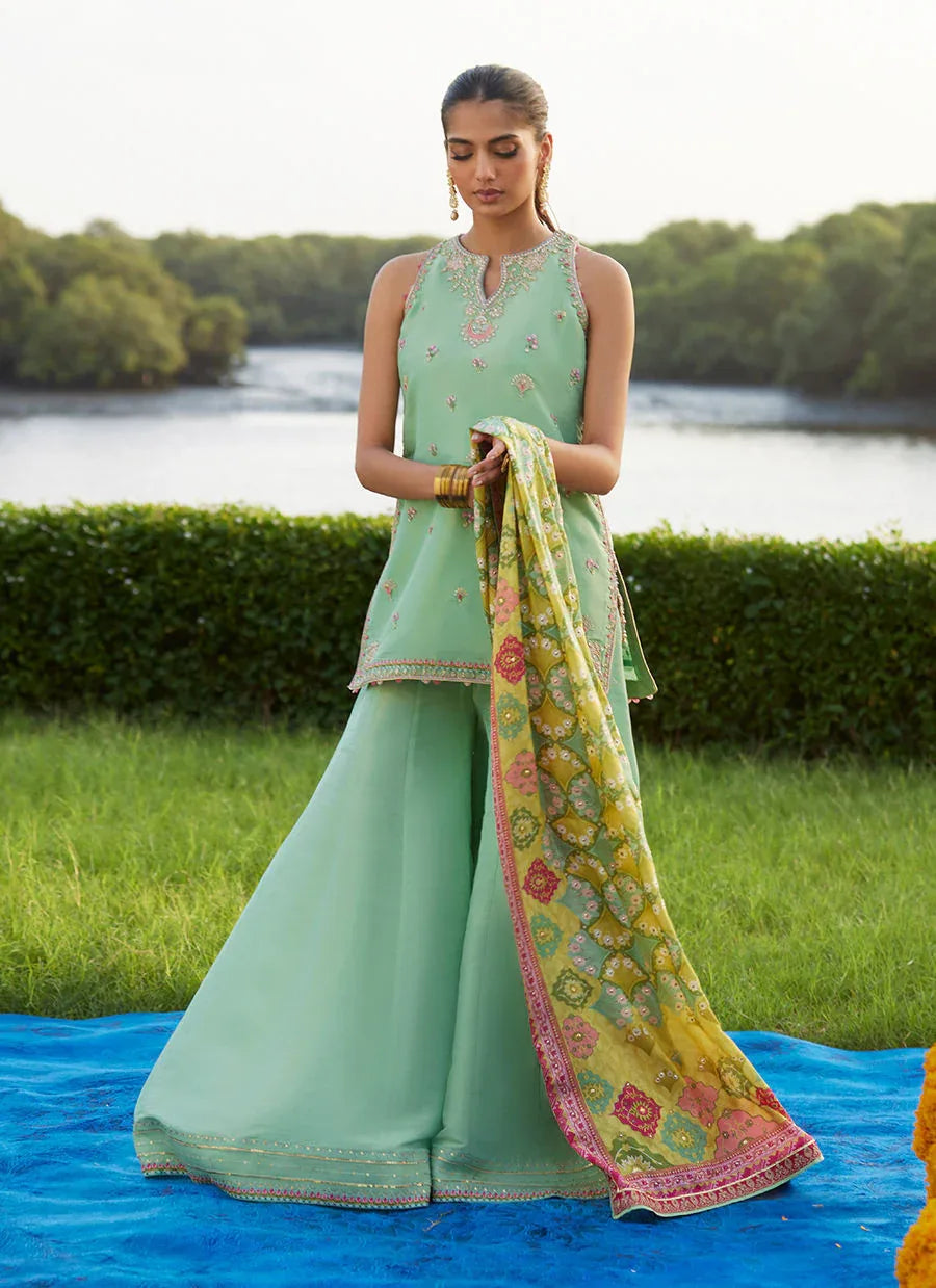Farah Talib Aziz | Mayna Festive Luxe Pret | Cascade Mint Shirt And Dupatta - Rang-e-Khaas