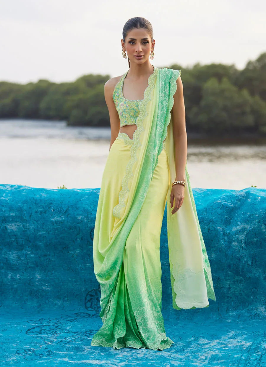 Farah Talib Aziz | Mayna Festive Luxe Pret | Celeste Ombre Saree - Rang-e-Khaas
